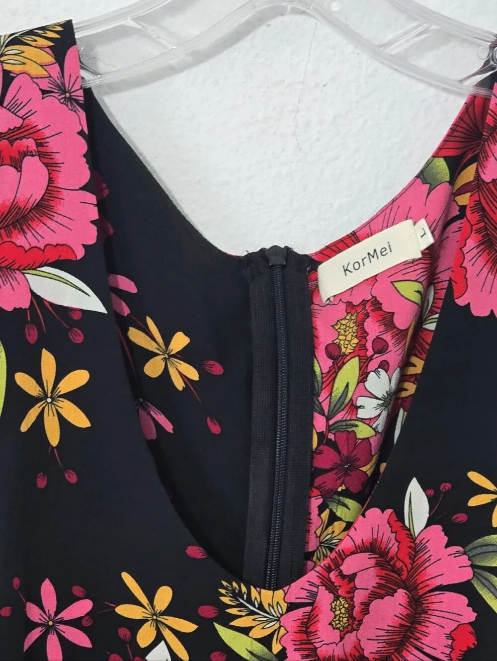 Kormei Black Floral Romper Dress Large